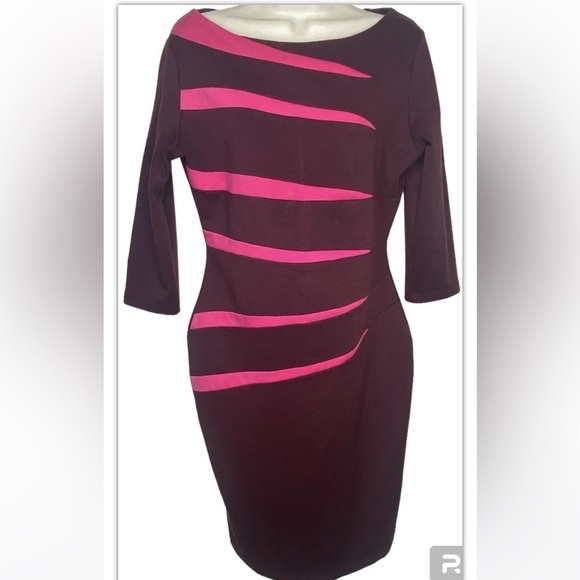 Fortric Women’s Knit Sheath Dress L Burgundy Pink Knee Length 3/4 Sleeves - Picture 1 of 11
